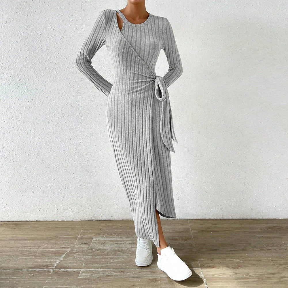 Damen Wickelkleid Rippstruktur Elegante Taillierung Norvielle