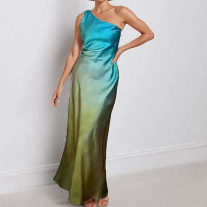 Damen Maxikleid Asymmetrischer Schnitt Satin