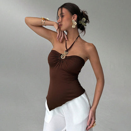 Damen Wickeltop Elegante Drapierung Verstellbar