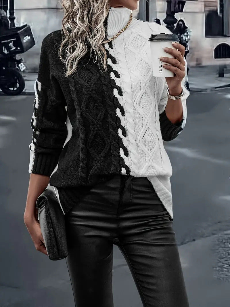 Damen Strickpullover Zopfmuster Farbwechsel Norvielle