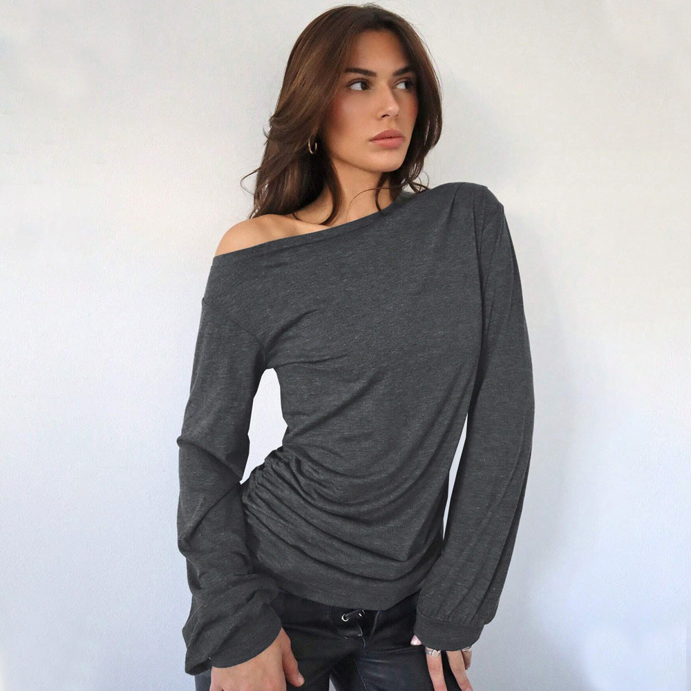 Damen Off-Shoulder Langarmshirt Rüschendetails Elegantes Design - Norvielle