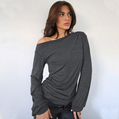 Damen Off-Shoulder Langarmshirt Rüschendetails Elegantes Design - Norvielle