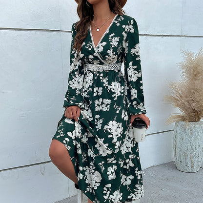 Damen Maxikleid Florales Design Rüschen_Details Norvielle - Norvielle