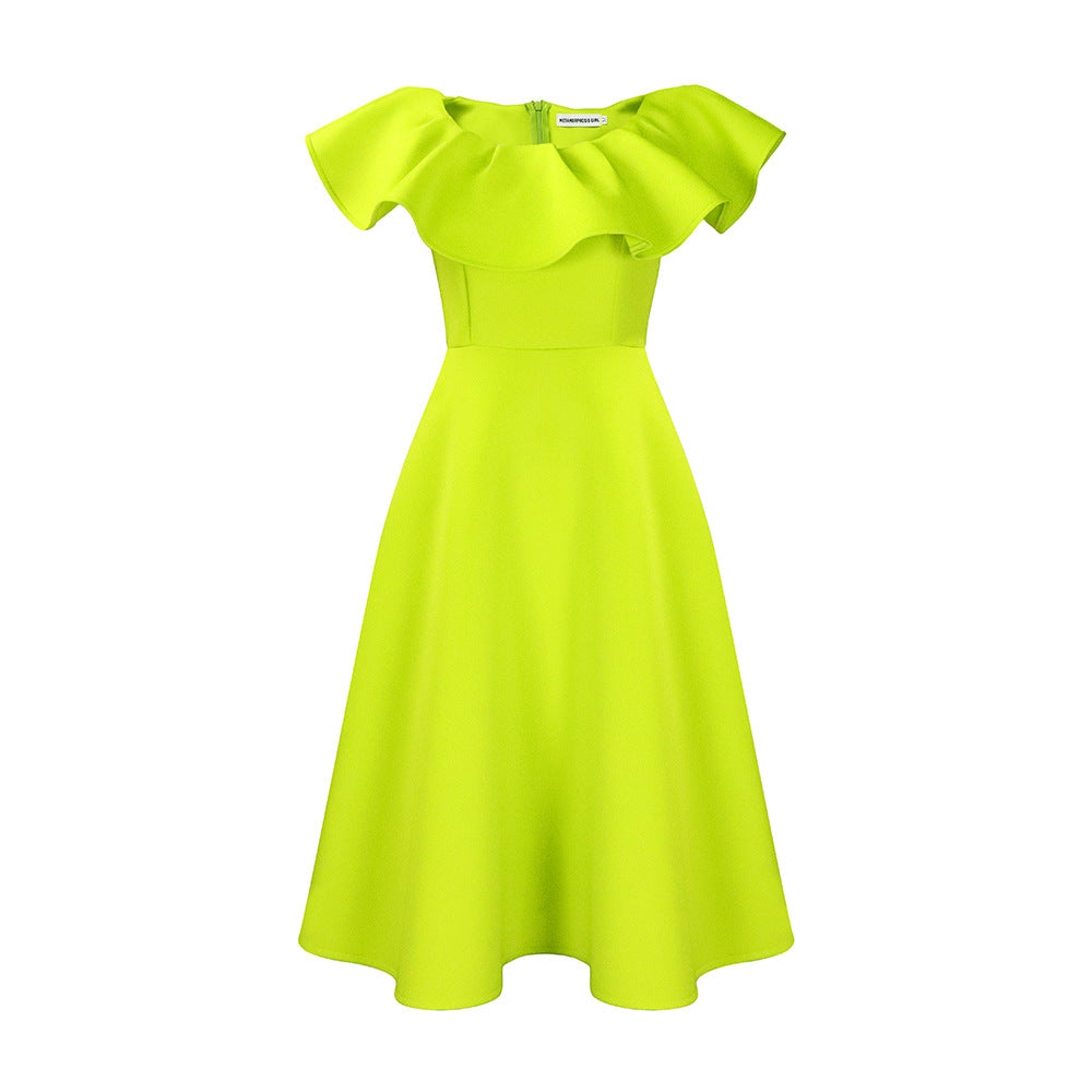 Damen Midikleid Elegant Volant Tailliert Norvielle