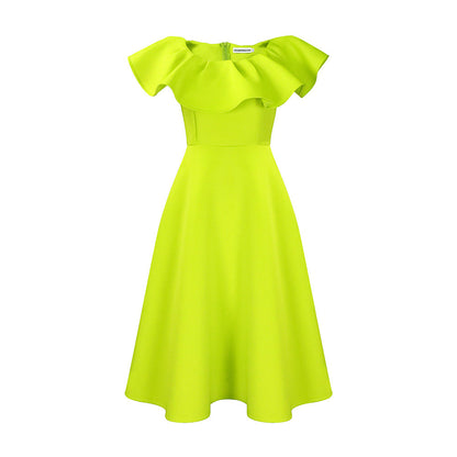 Damen Midikleid Elegant Volant Tailliert Norvielle
