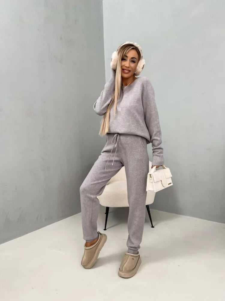 Damen Fleece Lounge Set Elastischer Bund Weiches Material Beige