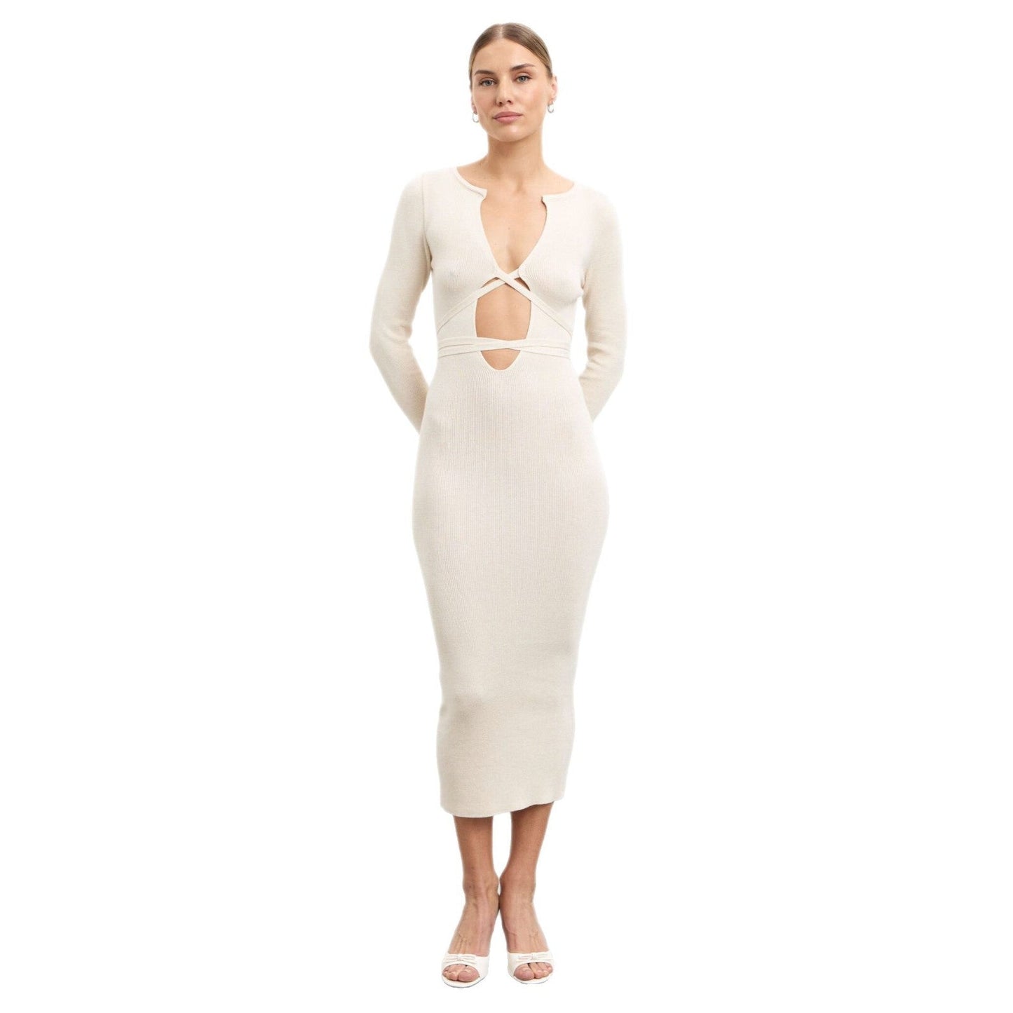 Damen Strickkleid Figurbetont Cut-Out-Design Norvielle