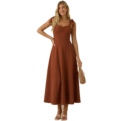 Damen Maxikleid mit Schleifen-Trägern und Raffung