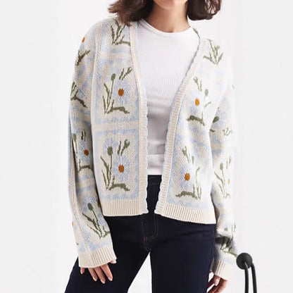 Damen Strickjacke Floralmuster Elegantes Design Norvielle