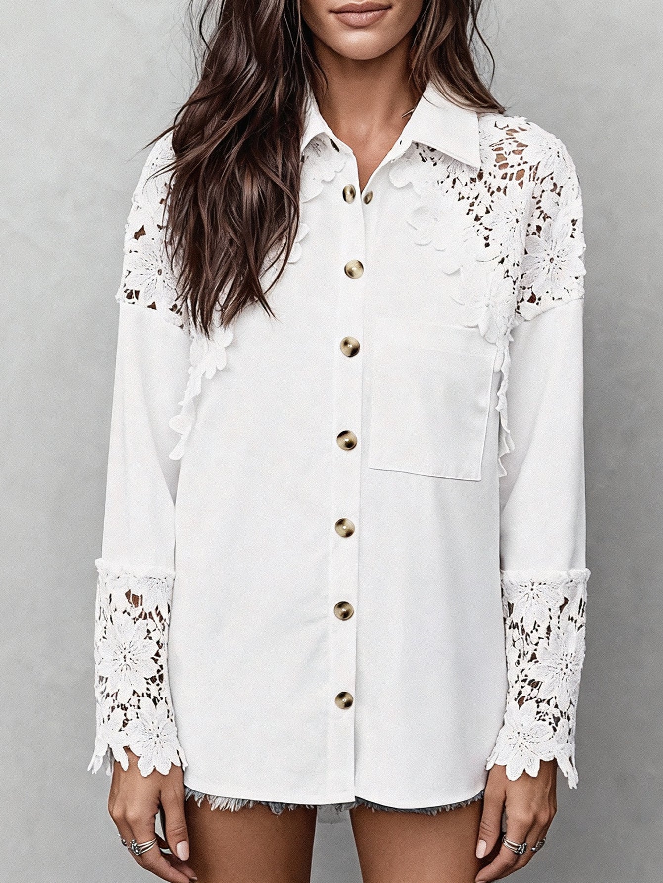 Damen Bluse mit Floral-Spitze und Knöpfen Norvielle