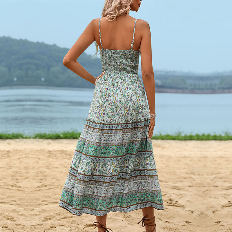 Damen Maxikleid Verstellbarer Taillenzug Mustermix