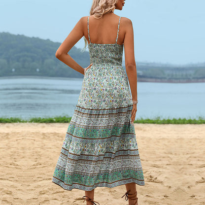 Damen Maxikleid Verstellbarer Taillenzug Mustermix