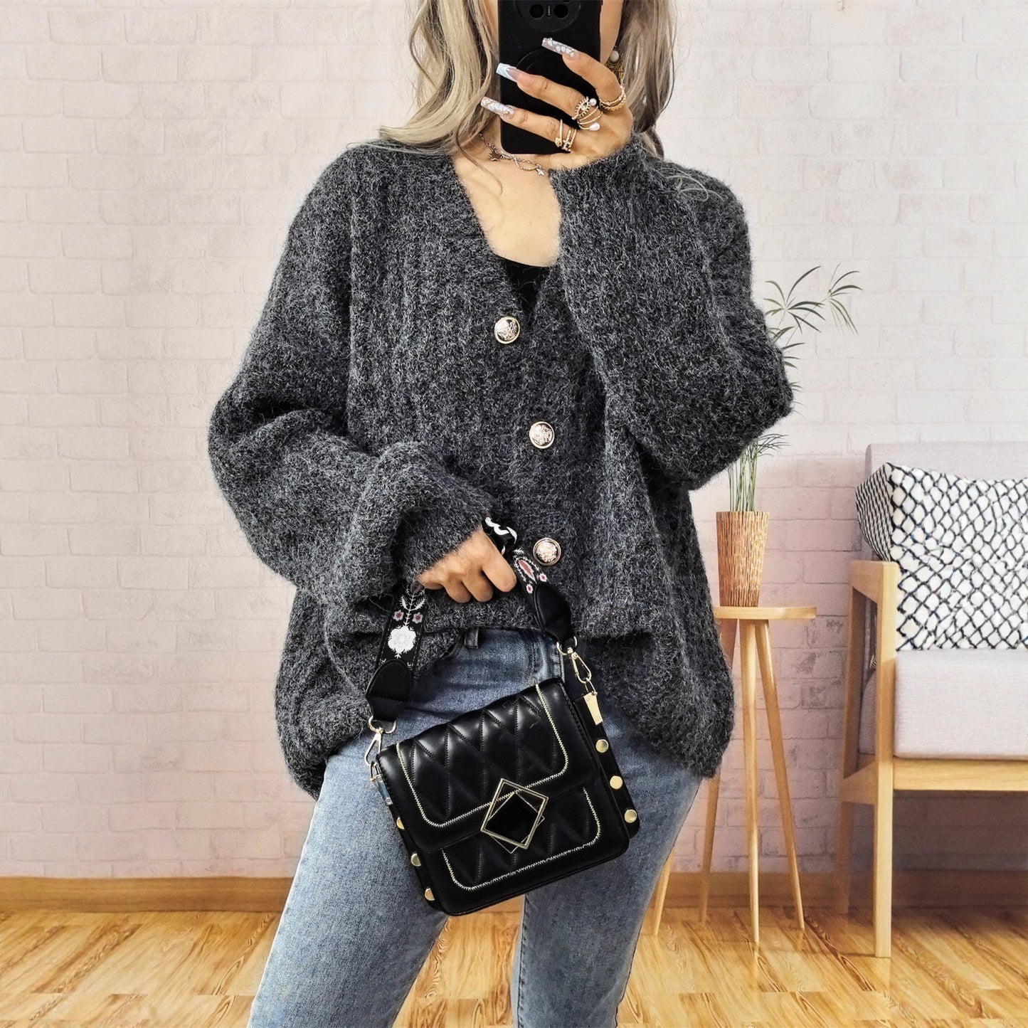 Damen Strickjacke mit Knöpfen Norvielle