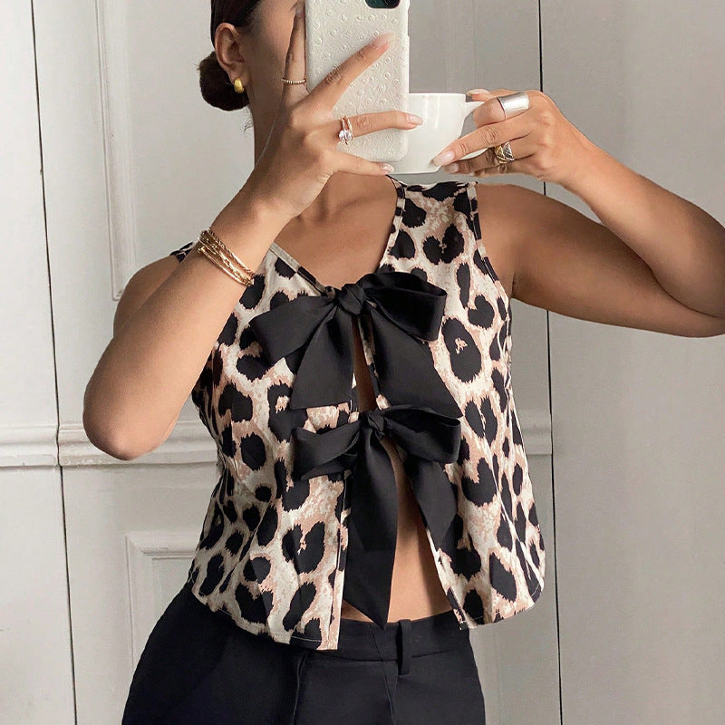 Damen Bluse Leopardenmuster Schleifen-Detail Norvielle - Norvielle