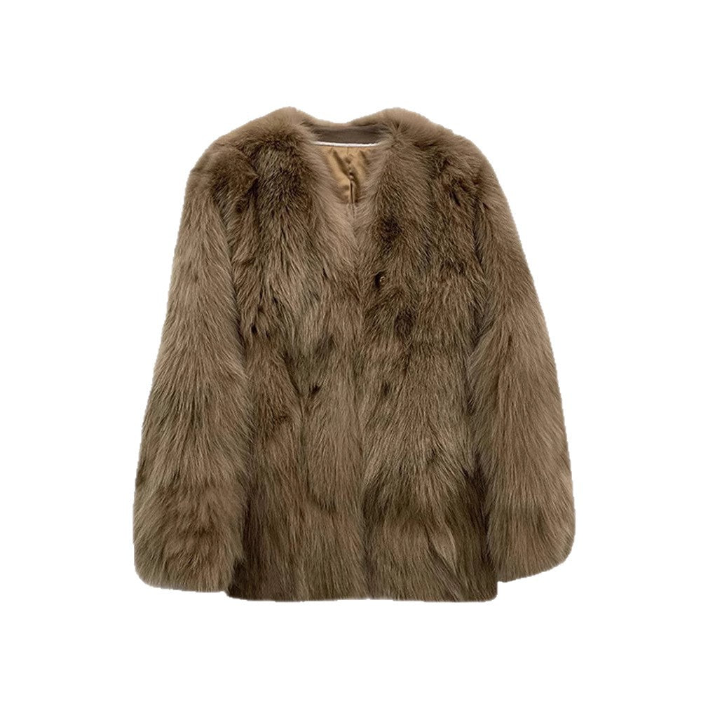Damen Kunstpelzjacke Elegant Knopfdetails