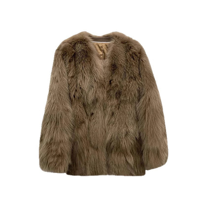 Damen Kunstpelzjacke Elegant Knopfdetails