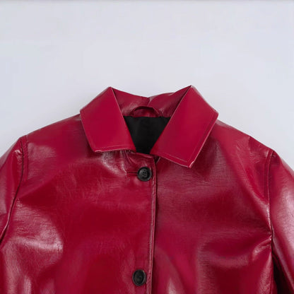 Damen Kunstlederjacke Glänzend Praktische Taschen
