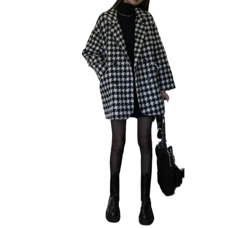 Damen Oversized Karomantel Doppelter Knopfleiste Norvielle
