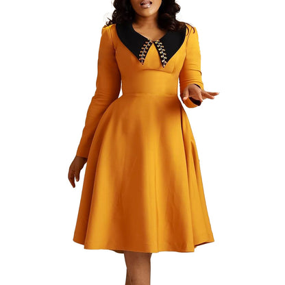Damen Kleid mit Kragen Voluminöser Rock Norvielle