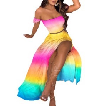 Damen Maxikleid Schulterfrei Bunt Norvielle