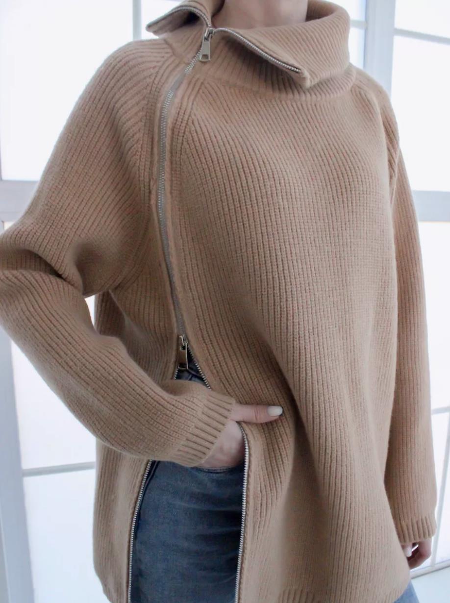 Norvielle Damen Oversized Pullover Rippstrick Asymmetrisch Großer - Norvielle