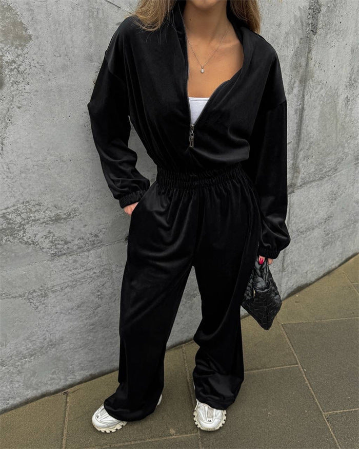 Damen Velours-Jumpsuit Hohler Kragen Locker Norvielle