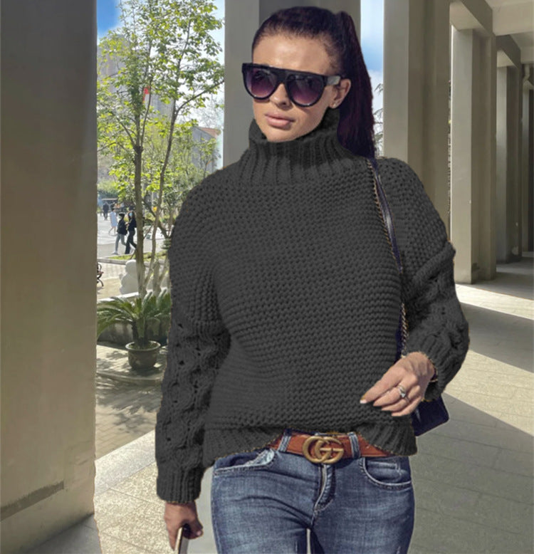 Damen Grobstrickpullover Hochkragen Strukturoptik Norvielle