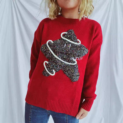 Damen Strickpullover Glitzerndes Sternenmotiv Locker Norvielle