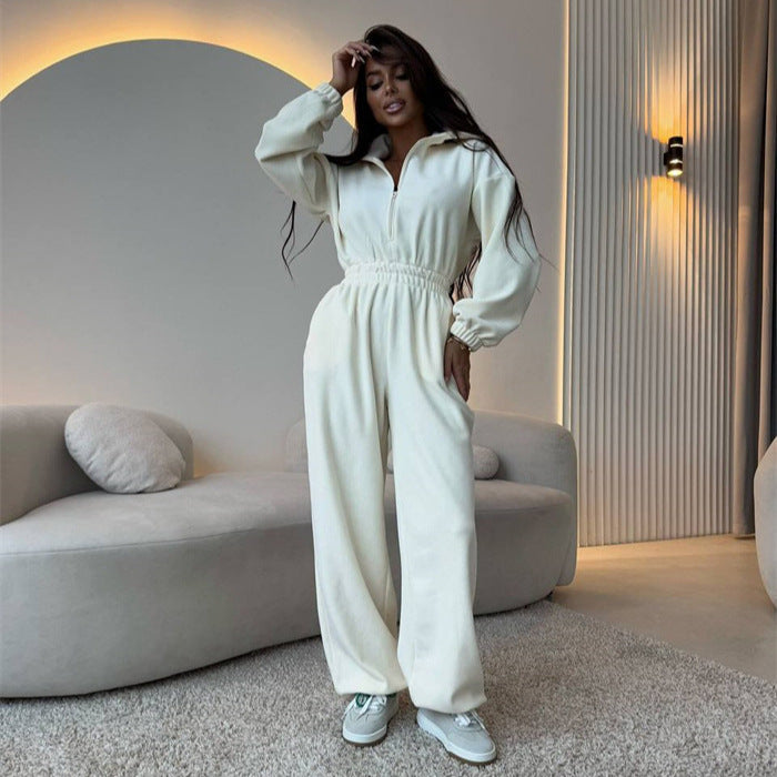 Damen Sportlicher Jumpsuit High-Waist Verdeckter Reißverschluss