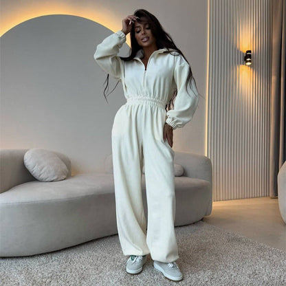 Damen Sportlicher Jumpsuit High-Waist Verdeckter Reißverschluss