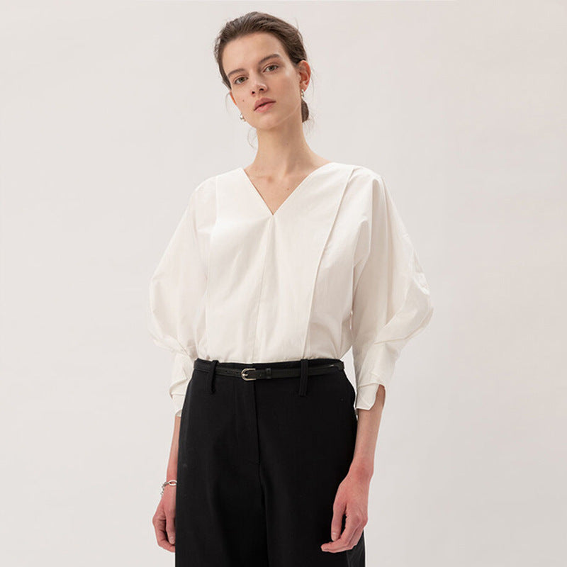 Damen Bluse V-Ausschnitt Voluminöse Ärmel Norvielle