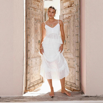 Damen Maxikleid aus Spitze mit Rüschenbesatz und luftigem Design