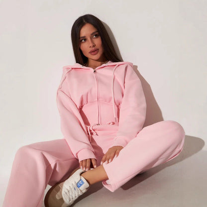 Damen Kapuzenoberteil und Sweatpants-Set Hochtailliert mit
