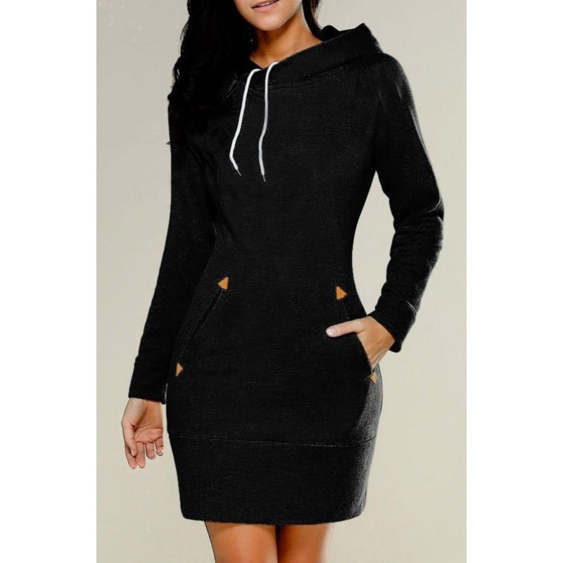 Damen Kapuzenkleid mit Seitentaschen Trenddesign