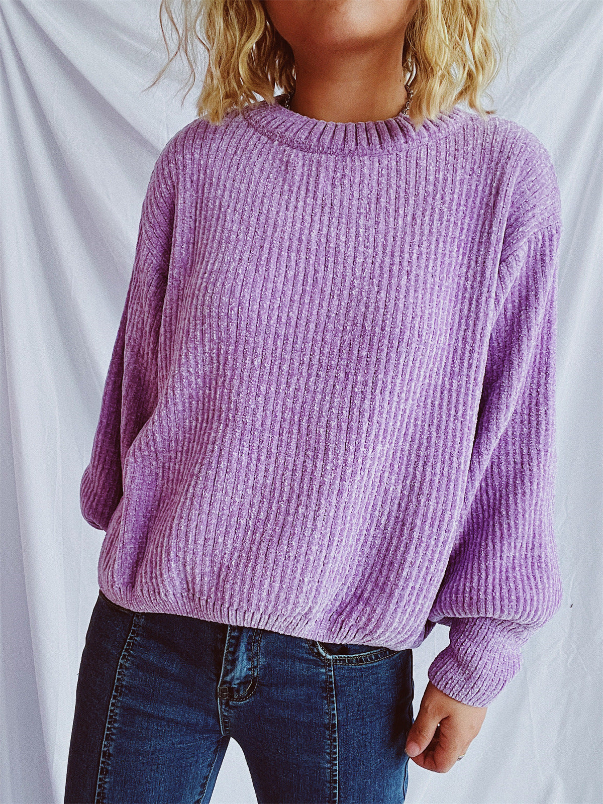Damen Grobstrickpullover Weite Ärmel Strukturiert Beige Norvielle