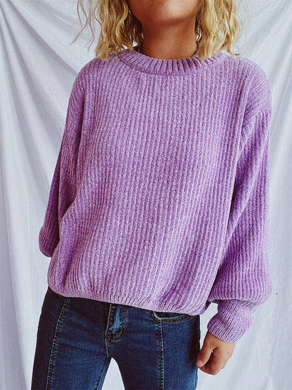 Damen Grobstrickpullover Weite Ärmel Strukturiert Beige Norvielle