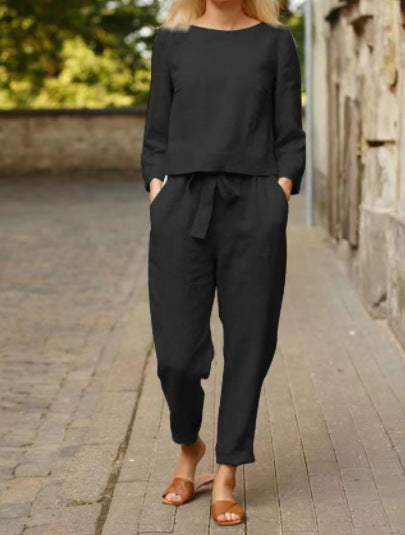 Damen Leinen-Set 2-teilig mit Oberteil und Hose