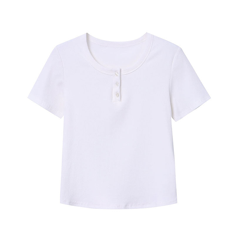 Damen Kurzarm Henley-Shirt mit Knopfleiste Norvielle