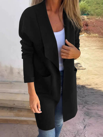 Damen Oversized-Mantel mit Eingrifftaschen Offener Kragen