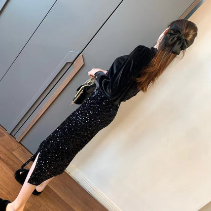 Damen Seidenrock Glitzernd