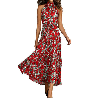 Damen Maxikleid Floralmuster Schmal Taillengürtel Norvielle