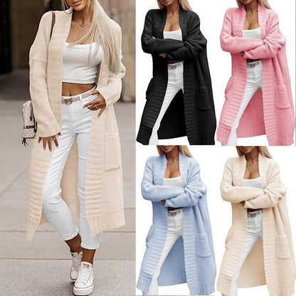 Damen Strickcardigan Lässiger Schnitt Tiefen Taschen Beige - Norvielle