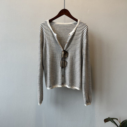 Damen Langarmshirt Maritimes Streifenmuster Baumwolle