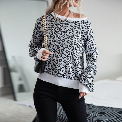 Damen Pullover Leopardenmuster Breite Bündchen Norvielle