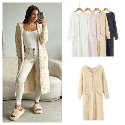 Damen Langstrickmantel mit Kapuze und Taschen Norvielle - Norvielle