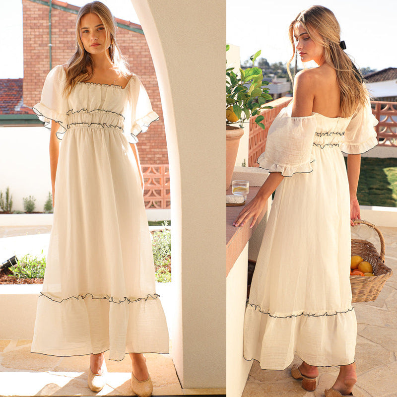 Damen Maxikleid Rüschendetails Elastischer Taillenbund Norvielle - Norvielle
