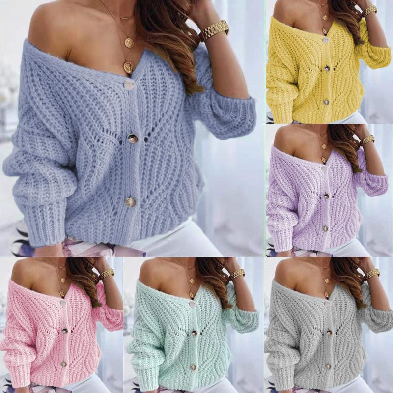 Damen Cardigan Offen Grobstrick Dekorative Knöpfe Beige - Norvielle