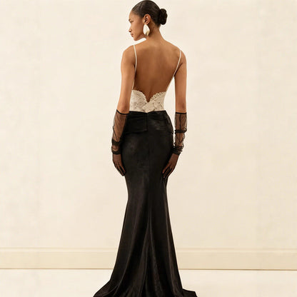 Damen Abendkleid Korsett-Design schickes Schößchen Langer Saum