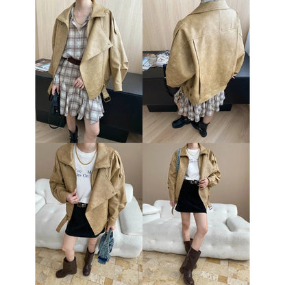 Damen Motorradjacke Oversized Leder