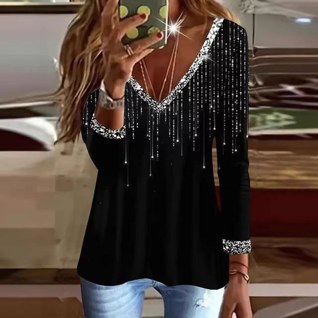 Damen Pullover V-Ausschnitt Glitzernd Strassdetails